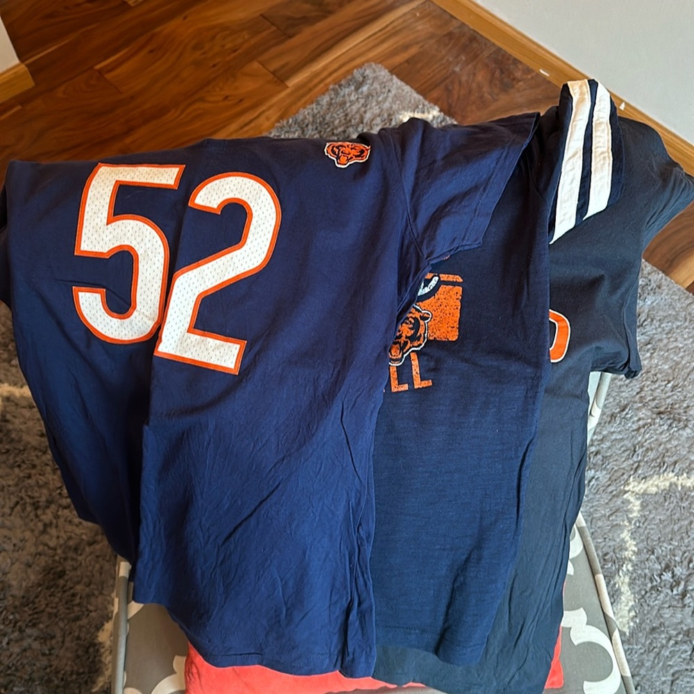 Three women’s Chicago Bears t-shirts